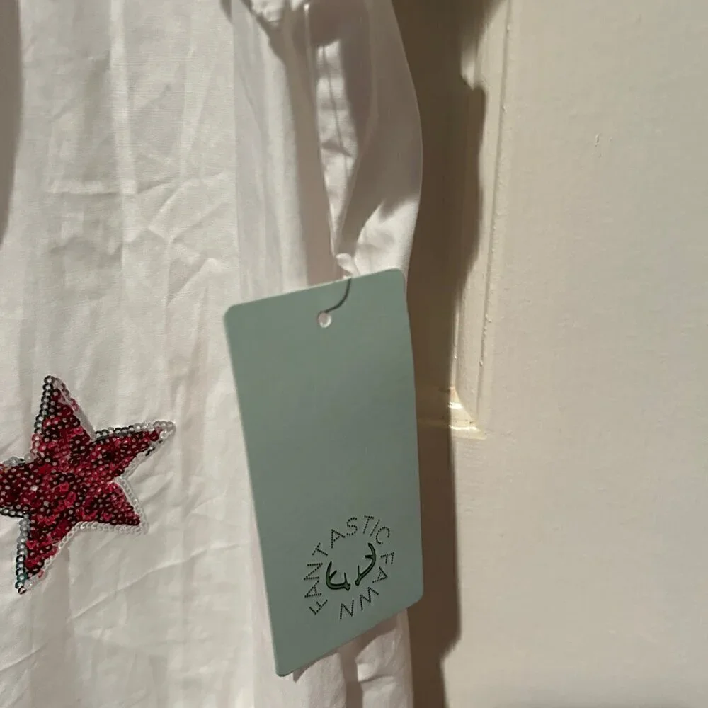Fantastic Fawn White Ruffle Dress with Red & Blue Star Appliqués - Picture 3 of 4